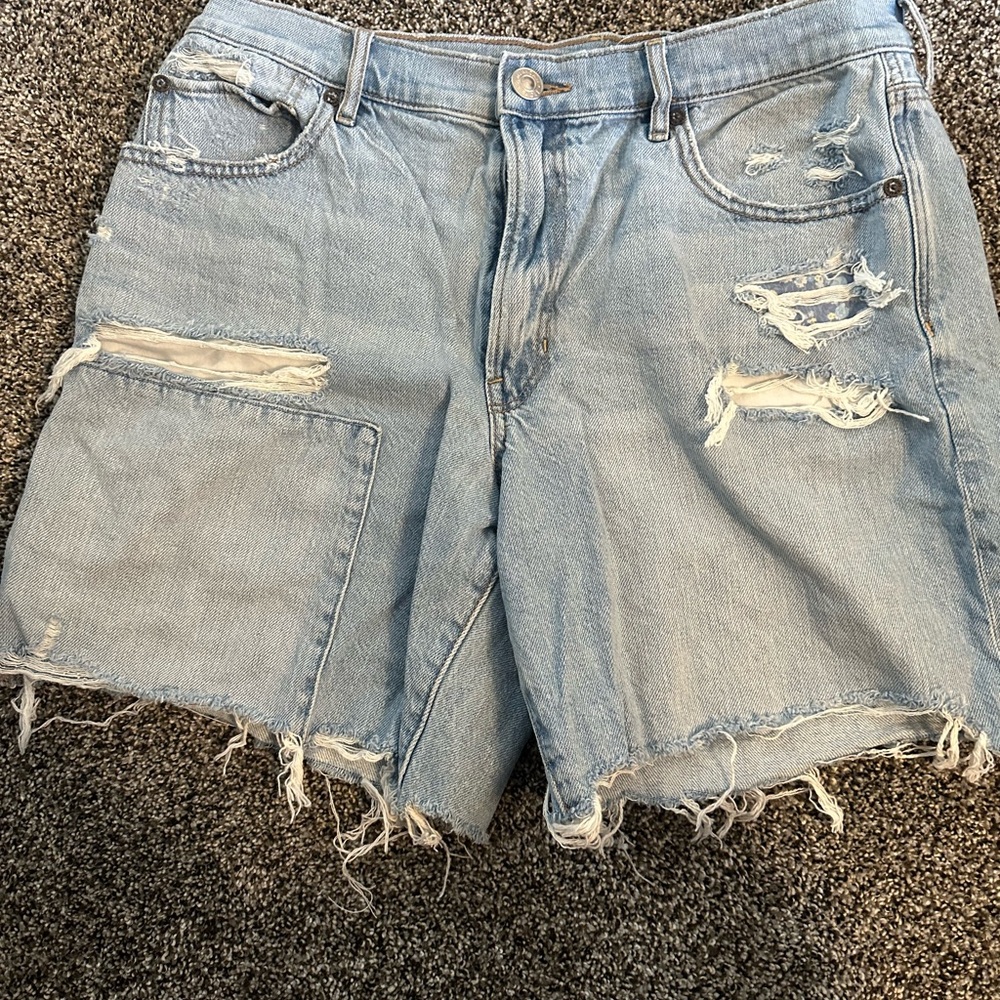 Distressed Light Blue Denim Shorts